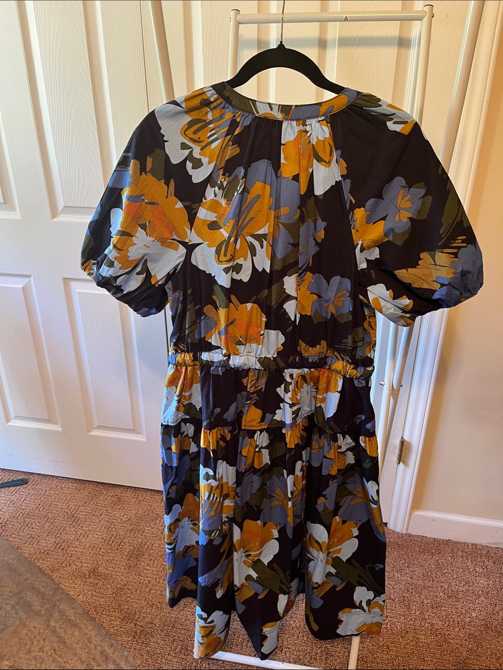 Floral Button-Front Midi Dress in Navy, Mustard & Light Blue - Picture 3 of 5